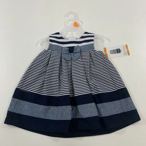 Bonnie Jean Girls Dress 12M Sleeveless Striped Dress Navy Blue White 12M